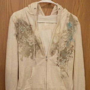 SO Womens Full Zip Hoodie Floral Pattern  Tan